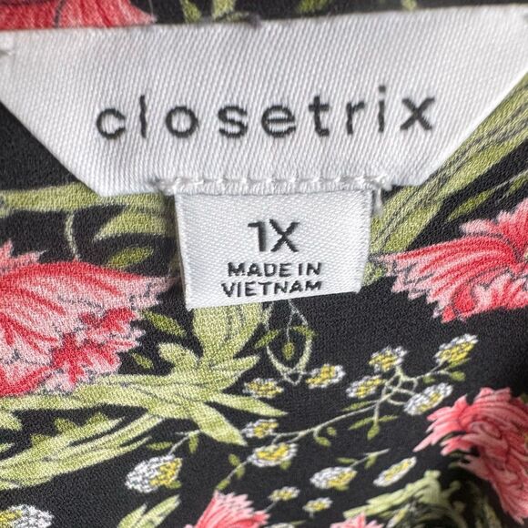 Black and red floral print long sleeve flowy oversized top size 1X - Picture 5 of 6